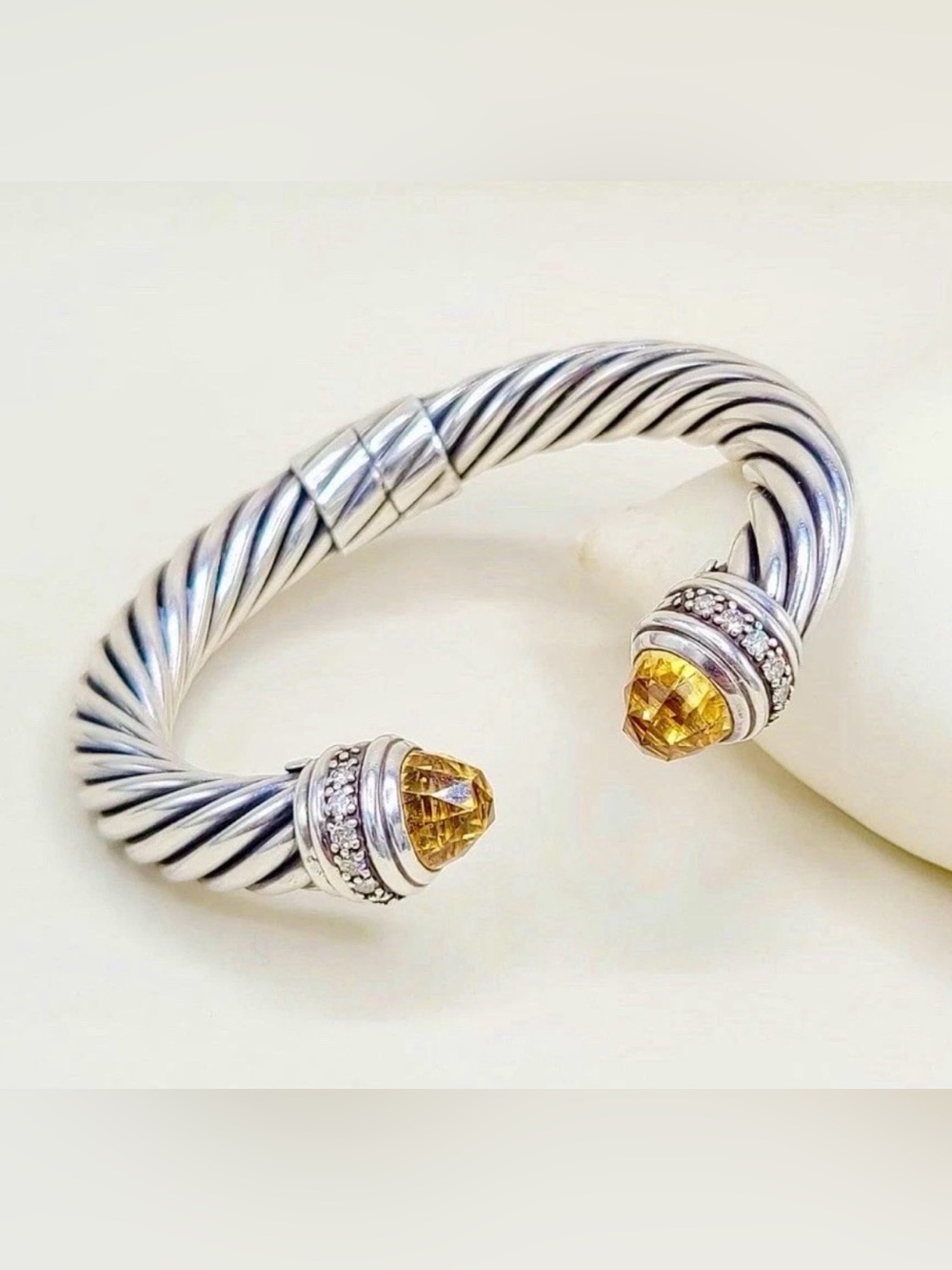 David Yurman 10mm Cable Hinged Bracelet With Citrine and Diamonds